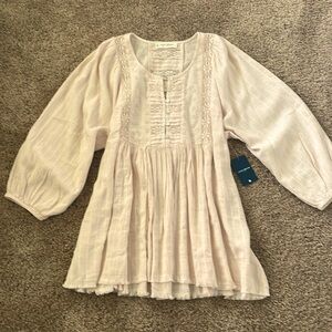 Lucky Brand Lace Yoke Tunic Blouse NWT Size S Peach Whip